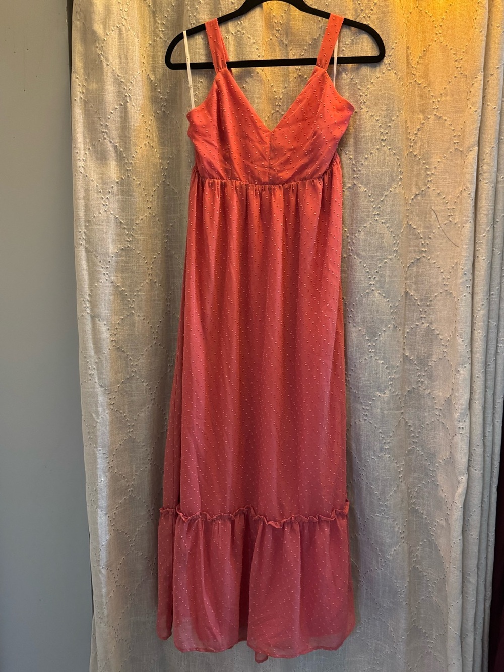 Lulus Show Me Your Love Story Swiss Dot Tie Back Ruffle Hem Maxi Dress• Small - Picture 6 of 9